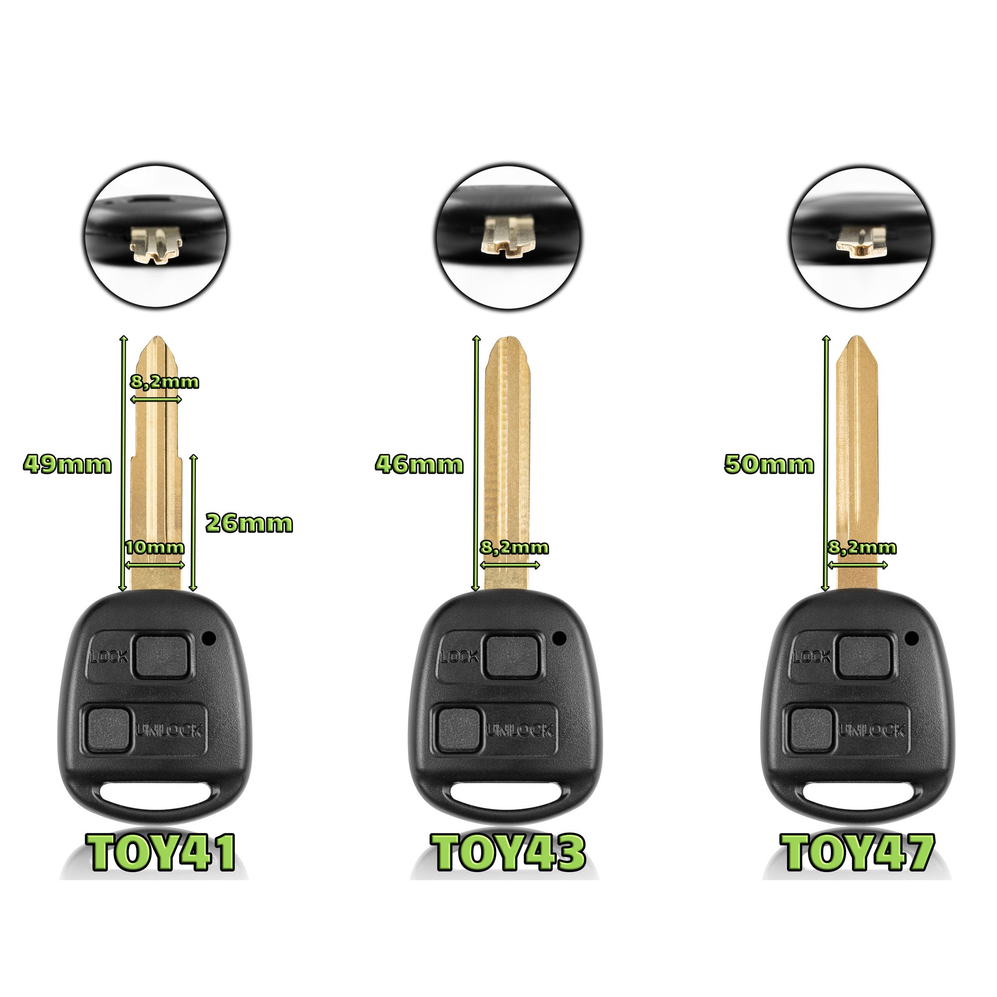 Toyota-Schlüsselhülle – 2-Tasten-Version mit Metallbart TOY43