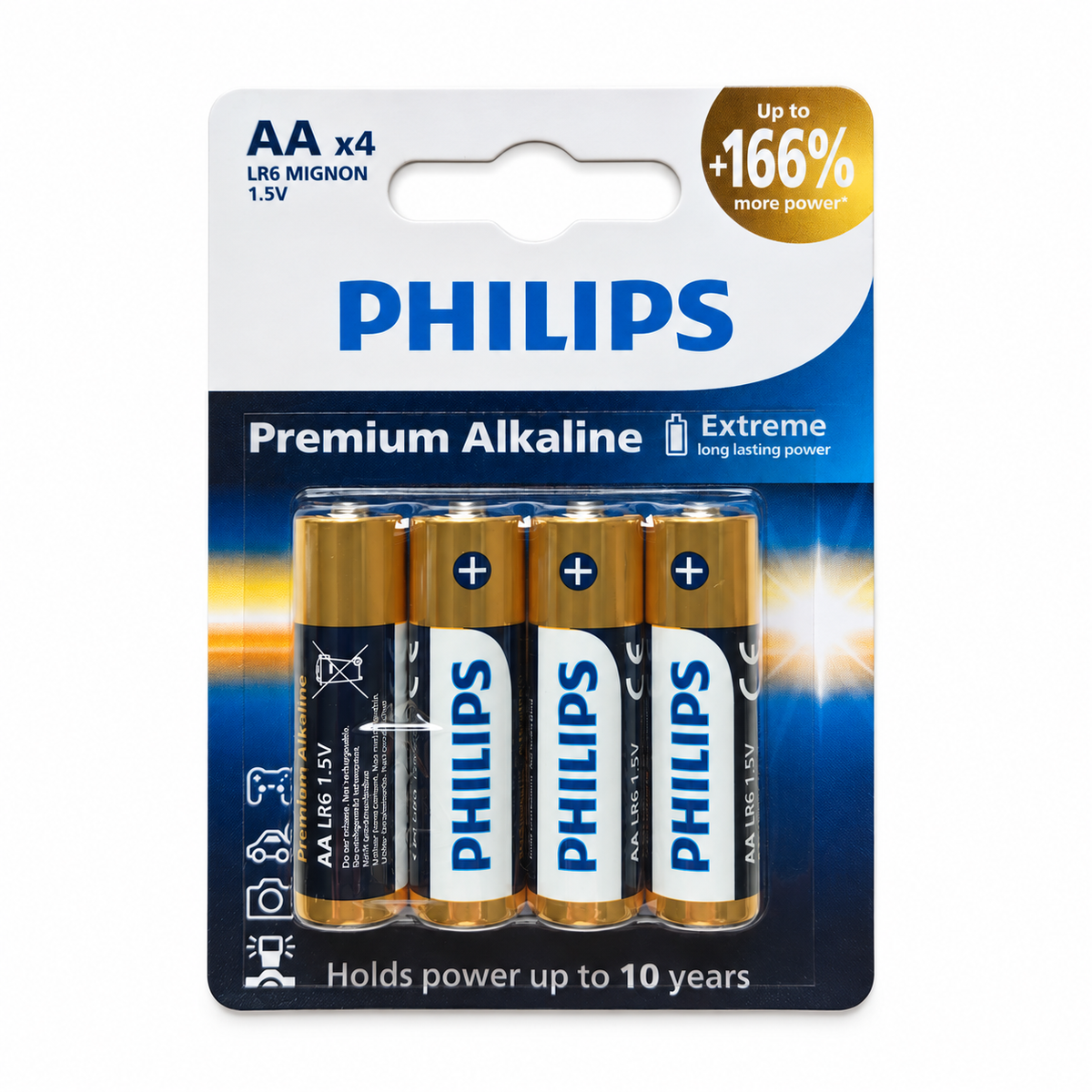 Baterie Philips Premium Alkaline AA LR6 1,5 V – opakowanie 4 sztuk na białym tle
