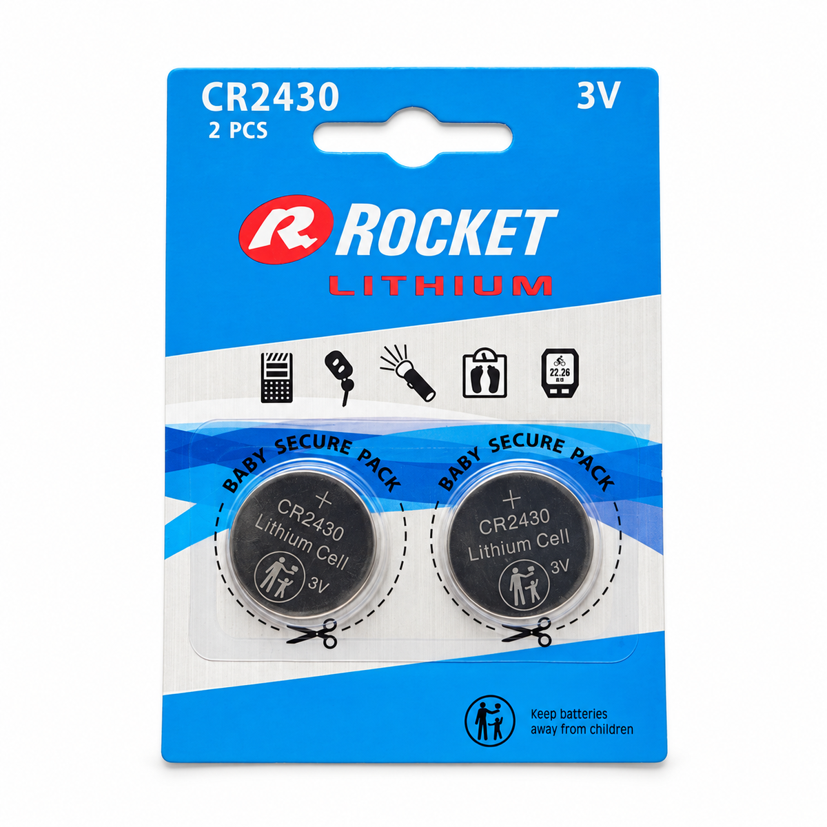 Baterie Rocket CR2430 3V – pełne opakowanie 2 sztuk na białym tle
