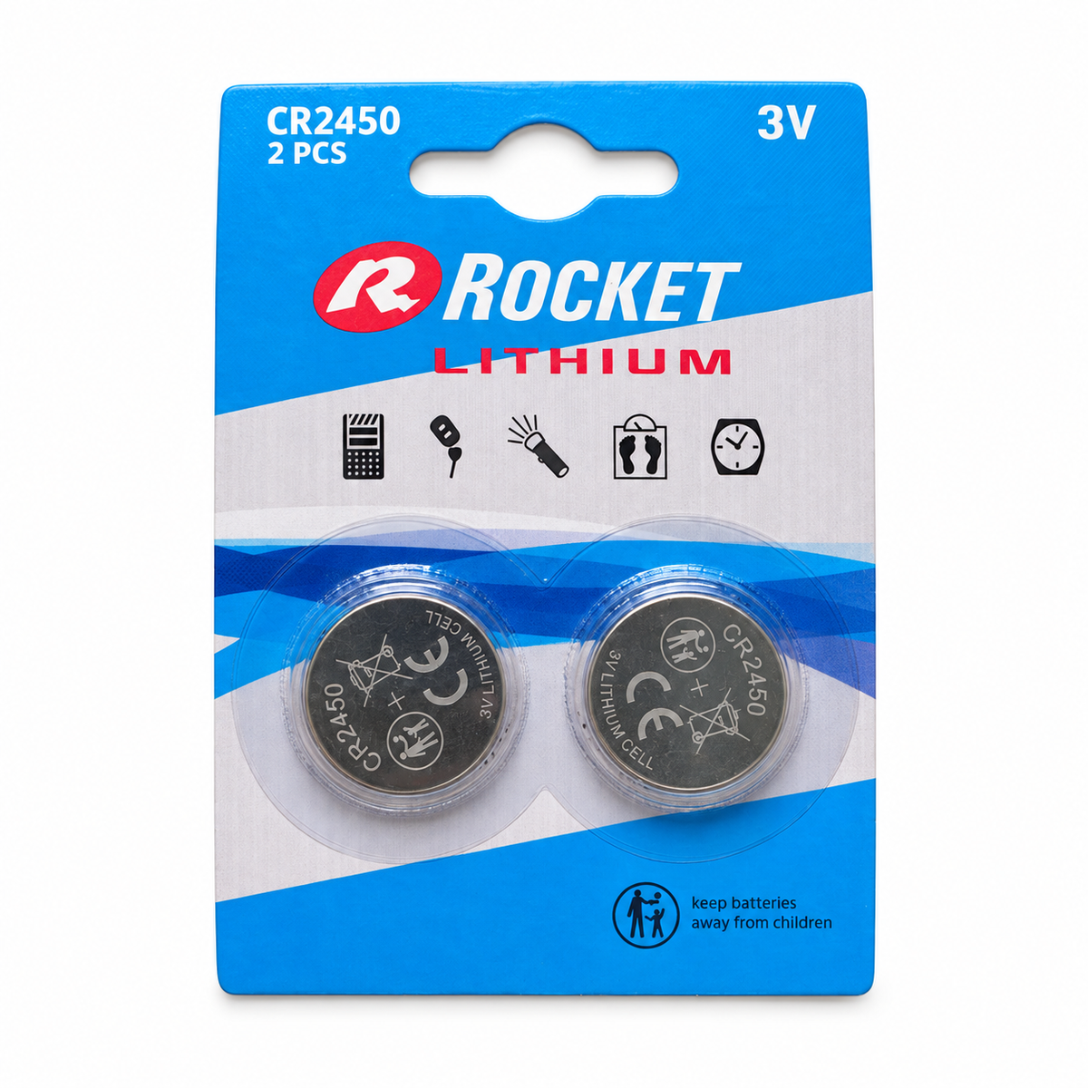 Baterie Rocket CR2450 3V – pełne opakowanie 2 sztuk na białym tle